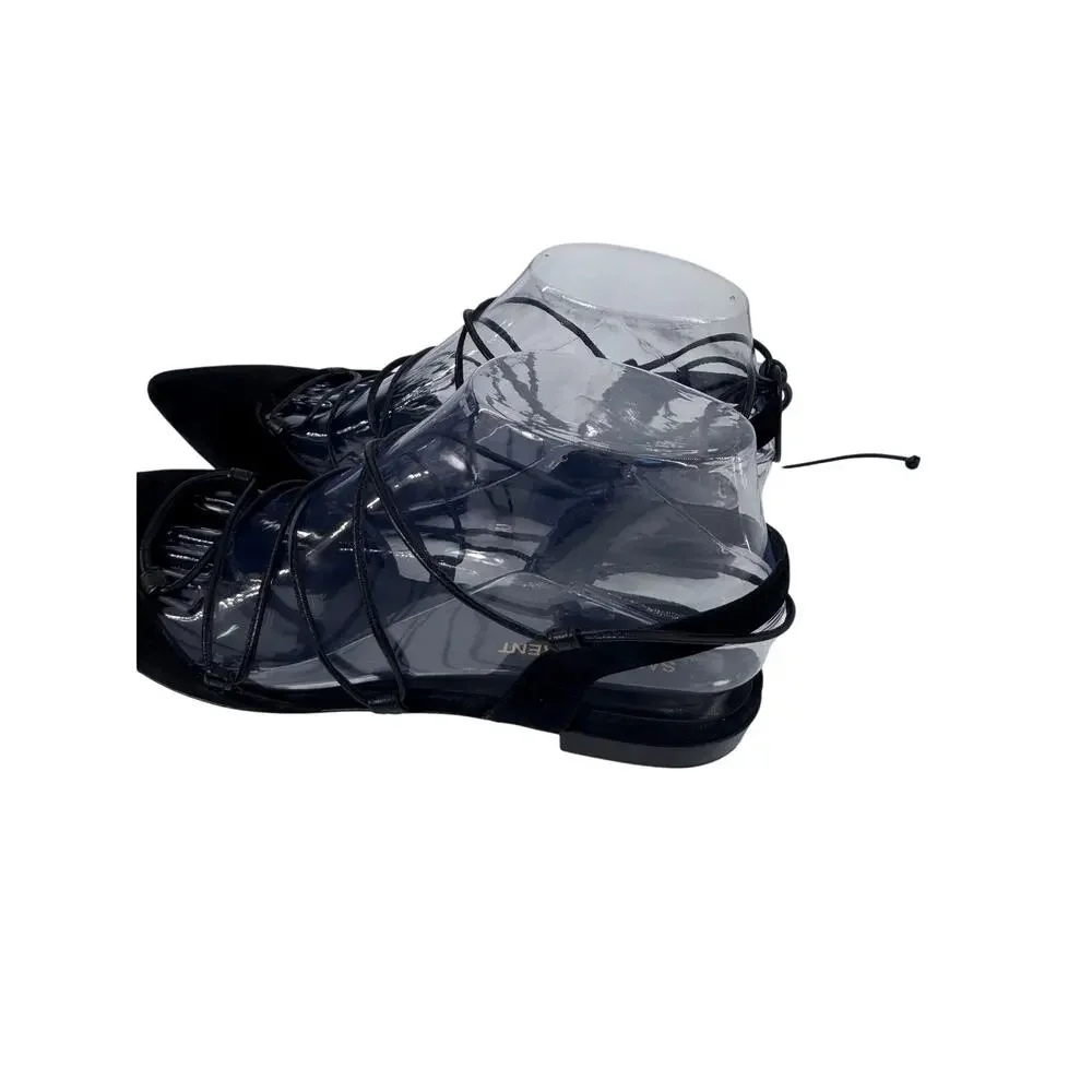 Saint Laurent Black Suede Lace Up Gladiator Pointed Toe Ballet Flats EU 37.5 YSL
